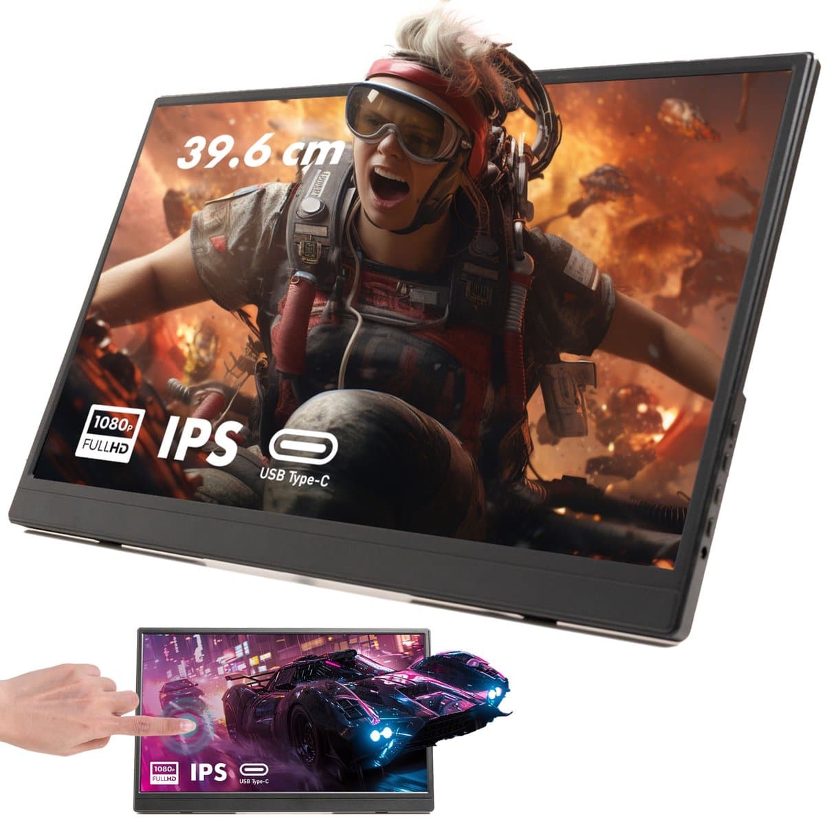 IPS Portable Game Monitor - Touchscreen - Beeldscherm 15.6 Inch - HDMI & USB-C - Full HD - Computerscherm - Draagbare Monitor — afbeelding 1