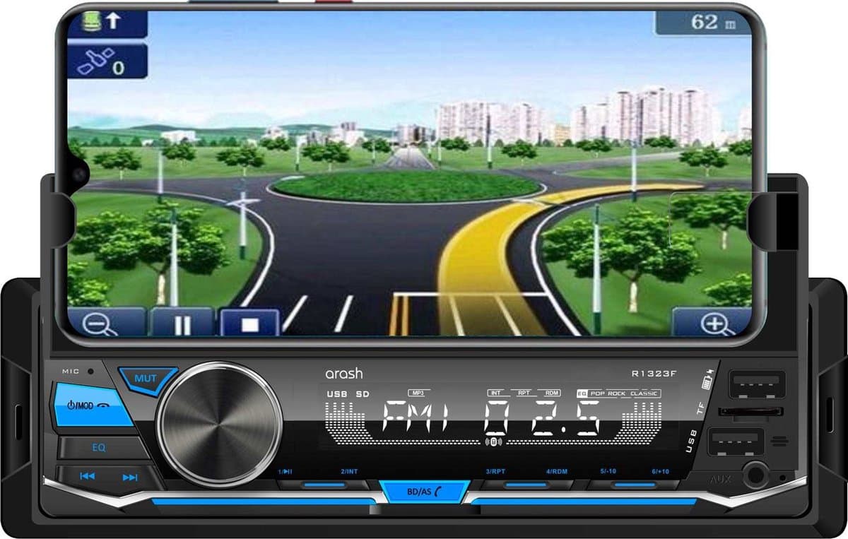 arash® Autoradio met Ingebouwde Telefoonhouder - Bluetooth - USB, AUX en Handsfree - Afstandsbediening - Enkel DIN Auto Radio - ingebouwde Microfoon — afbeelding 1