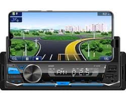 Arash® Autoradio met Ingebouwde Telefoonhouder - Bluetooth - USB, AUX en Handsfree - Afstandsbediening - Enkel DIN Auto Radio - ingebouwde Microfoon