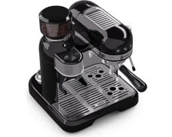 Klarstein Koffiemachine Espresso portafiltermachine met melkopschuimer, 1,4 L retro mini-espressomachine met filterhouder, 1550W koffiezetapparaat klein, melktank, thermoblock, voor cappuccino - 20 Bar - voor Keuken - LED