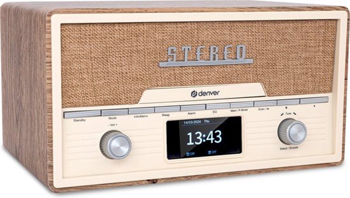 Denver DAB Radio CD Speler - Retro Radio - Bluetooth - 20 voorkeuzezenders - DAB /FM / AUX - MDA525 - Lightwood — afbeelding 1