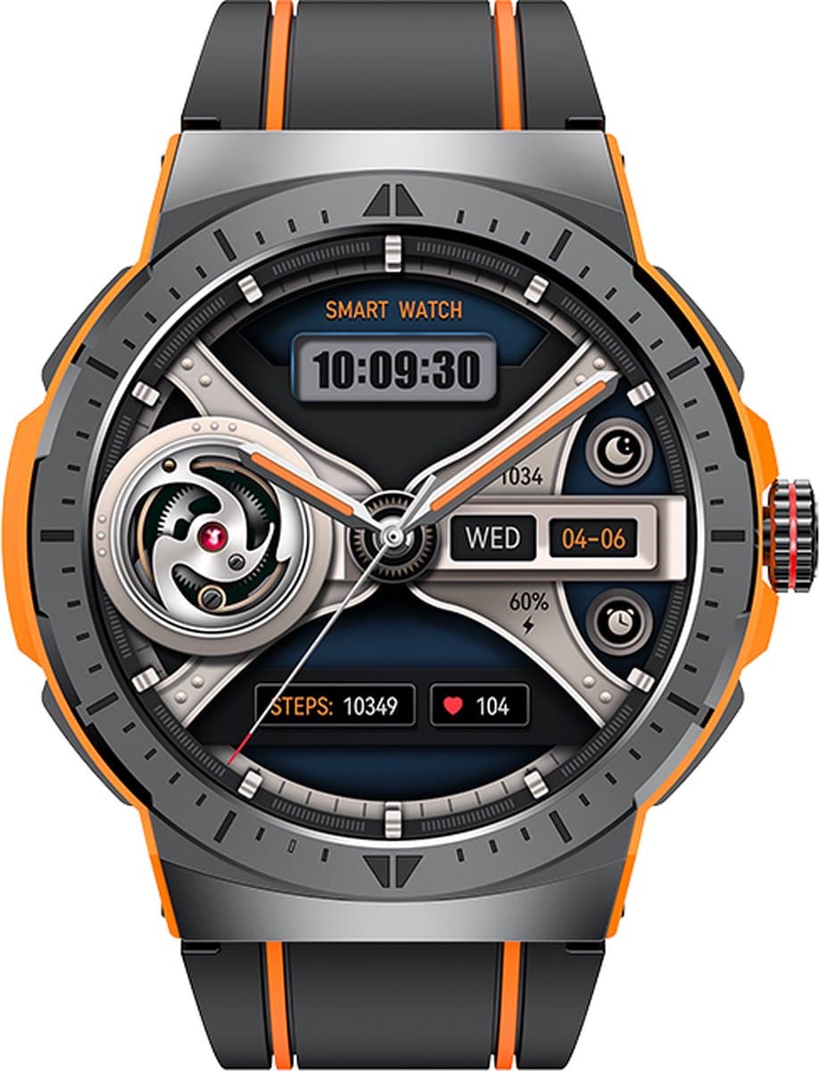 WizBay Premium Select® 1,43 Inch AMOLED Sport Smartwatch Zwart Oranje - Bluetooth Bellen - Hartslag Bloeddruk Zuurstof - IP68 Waterdicht - 100+ Sportstanden - 466x466 — afbeelding 1