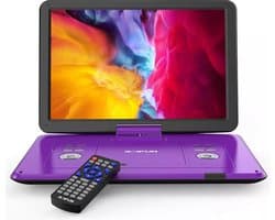 BOIFUN 17,5'' draagbare dvd-speler met 15,6'' groot HD-draaischerm, 6 uur oplaadbare batterij, ondersteuning voor USB/SD-kaart/Sync TV en meerdere schijfformaten dvd-speler, luidspreker met hoog volume, paars