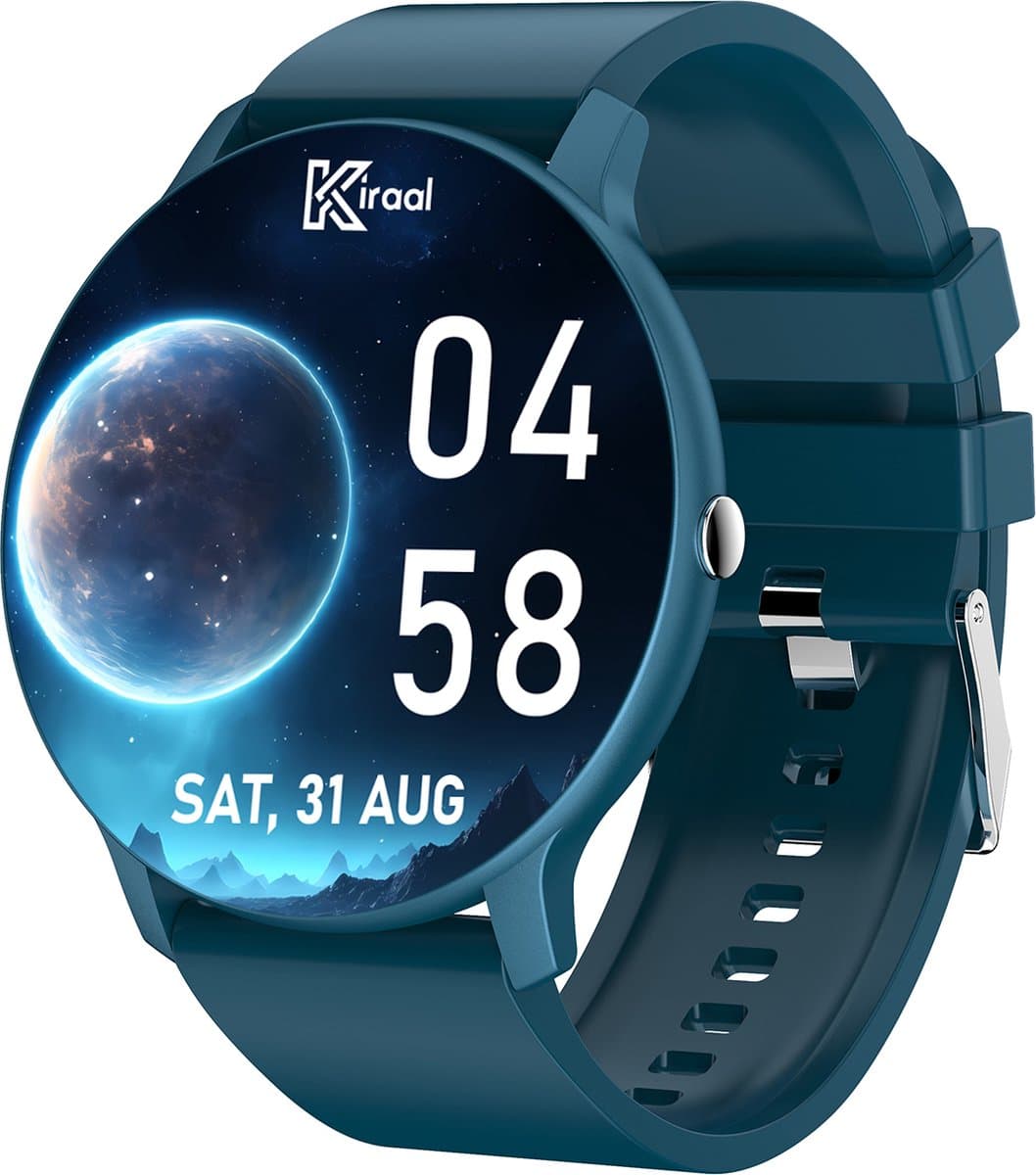 Kiraal Fit 5 - Smartwatch dames - Smartwatch Heren - Stappenteller - Full Screen - Fitness Tracker - Activity Tracker - Smartwatch Android & IOS - Blauw — afbeelding 1