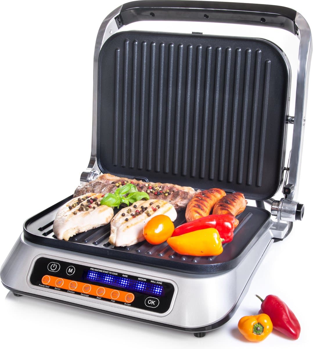 TZS First Austria Contactgrill - 2100 W - Tosti apparaat - Grill - Panini Grill - RVS — afbeelding 1
