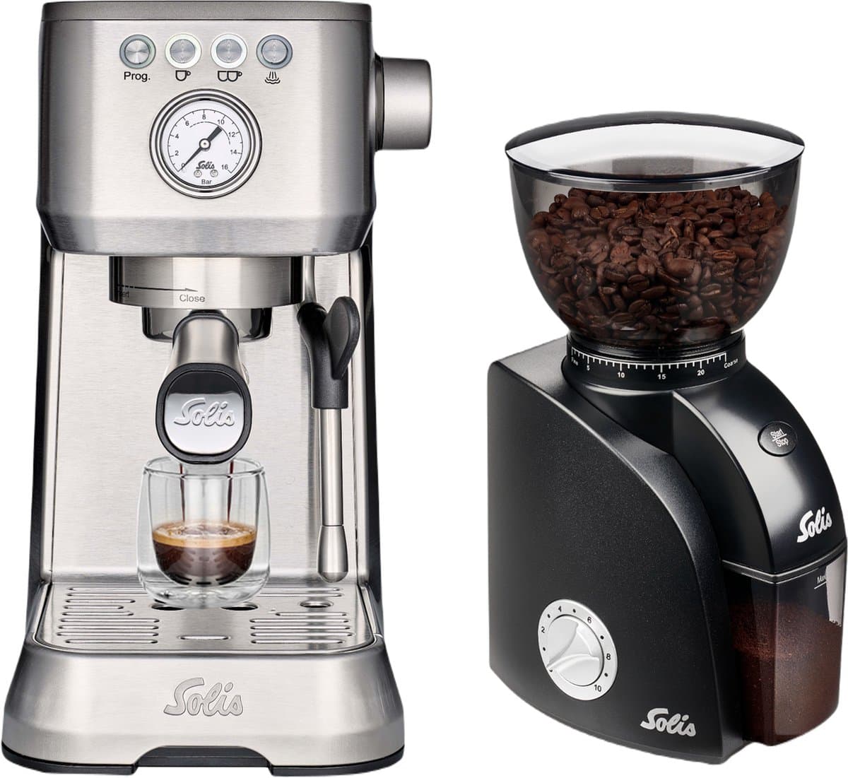 Solis Barista Perfetta Plus 1170 en Scala Zero Static 1662 - Pistonmachine en Koffiemolen - Espressomachine - Koffiemachine met Bonen - Zilver — afbeelding 1
