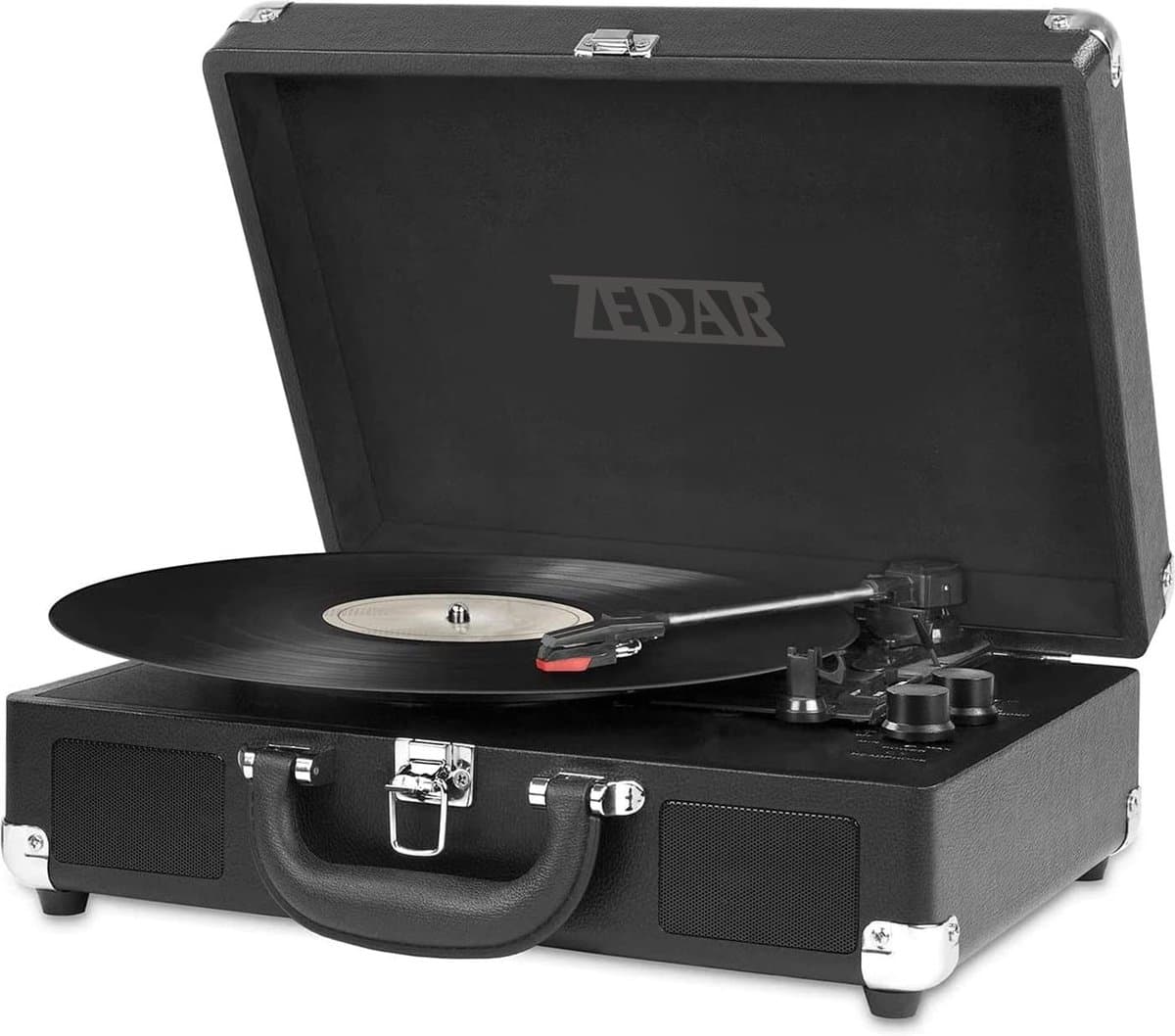 Platenspeler Bluetooth - Retro - Koffer - Met ingebouwde speaker - Zwart van Zedar — afbeelding 1