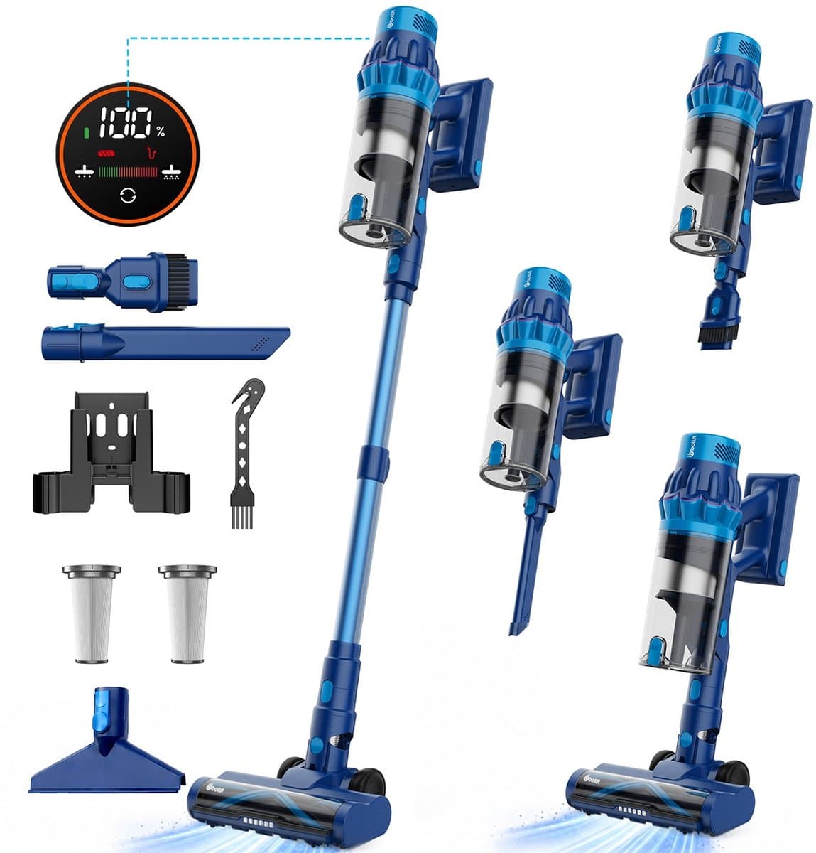Bollit Steelstofzuiger Draadloos zonder Zak - 425W - Draadloze Stofzuiger - Kruimeldief Snoerloos - Vacuum Cleaner - Handstofzuiger - Stofzuiger Steel met Hepa Filter - Stofzuiger Huisdieren - Zakloze Stofzuiger — afbeelding 1
