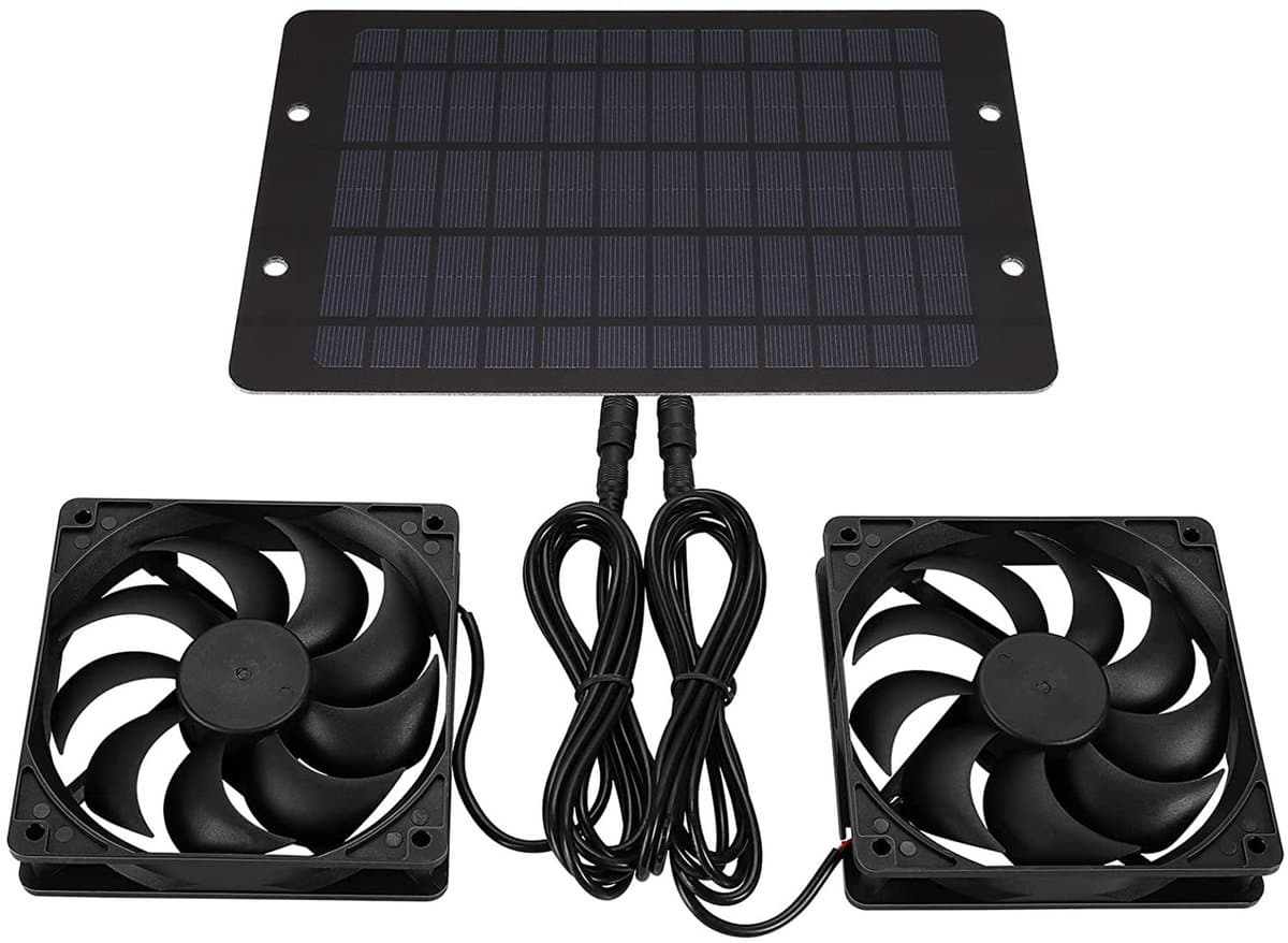 10W Zonneventilator Set, Dubbele Ventilator, Geschikt voor Zolder, Kas, Kippenhok, Huisdierhok & Auto — afbeelding 1