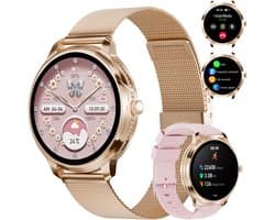 RAYOFI - Dames smartwatch - 1,19 inch sporthorloge - Ondersteunt bellen via Bluetooth, IP68 waterbestendigheid, hartslagmeting en zuurstofsaturatiemeting - Compatibel met meer dan 120 sportmodi - Beschikbaar voor Android en iOS - Roségoud