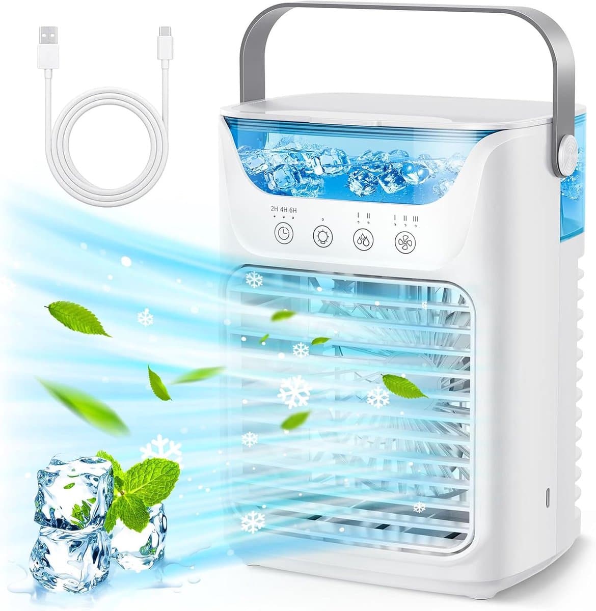 Airconditioning Unit Fan - Draagbare airconditioner & Luchtkoeler Luchtbevochtiger & Desktop Koelventilator 4-in-1 met 700ML / 2 Koude Mist/3 Automatische Timing /7 Kleur Nachtlampje — afbeelding 1