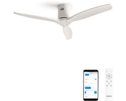 CREATE - Plafondventilator 40W silent Ø132 cm - Met Wifi - Met Afstandsbediening - 6 Snelheden - Timer - Zomer/Winter functie - Wit - WIND CALM