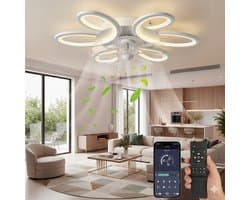 MUPOO Plafondventilator met verlichting met App & Afstandsbediening-Bloem- Stil DC Motor- Dimbaar & 6 Snelheden- Winterstand- 65cm ventilator lamp voor Slaapkamer & Kantoor