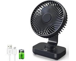 VHV-Tafelventilator USB - Ventilator met Oscillatie - 4500mAh Oplaadbare Batterij - Fluisterstille Bureauventilator - 4 Snelheden en Digitaal Display - Draagbare Handventilator voor Kantoor, Slaapkamer en Buiten - Zwart
