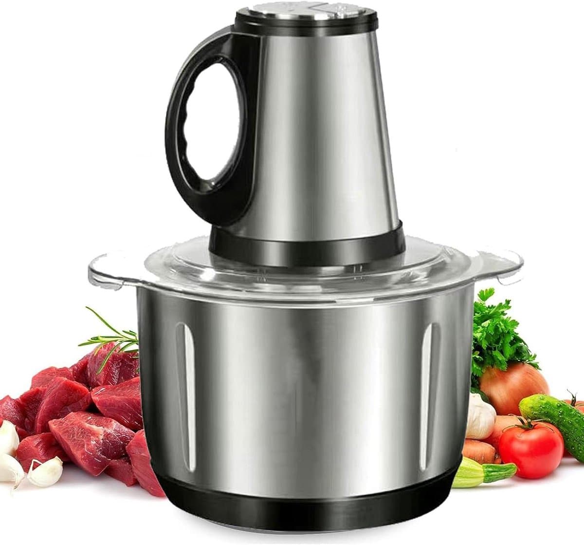 Keukenmachine - Voedselhakker Groentehakker - Snel Ingrediënten Snijden - Krachtige 400W Motor - 3L Kom - Zilver — afbeelding 1
