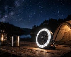 LED Camping lamp en ventilator - Draagbaar - Plafondventilator - Tentventilator - Op batterij (3xAA) - Wit licht
