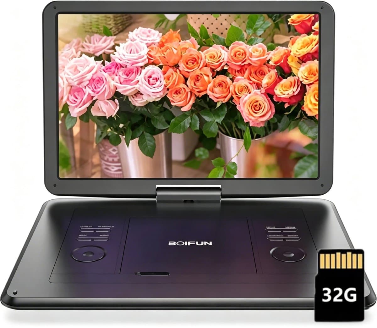 Boifun 17,5" draagbare dvd-speler met 15,6" groot HD-scherm, 6 uur oplaadbare batterij, ondersteuning voor USB/SD-kaart/Sync TV en meerdere schijfformaten, luidspreker met hoog volume, met 32GB Karrt — afbeelding 1