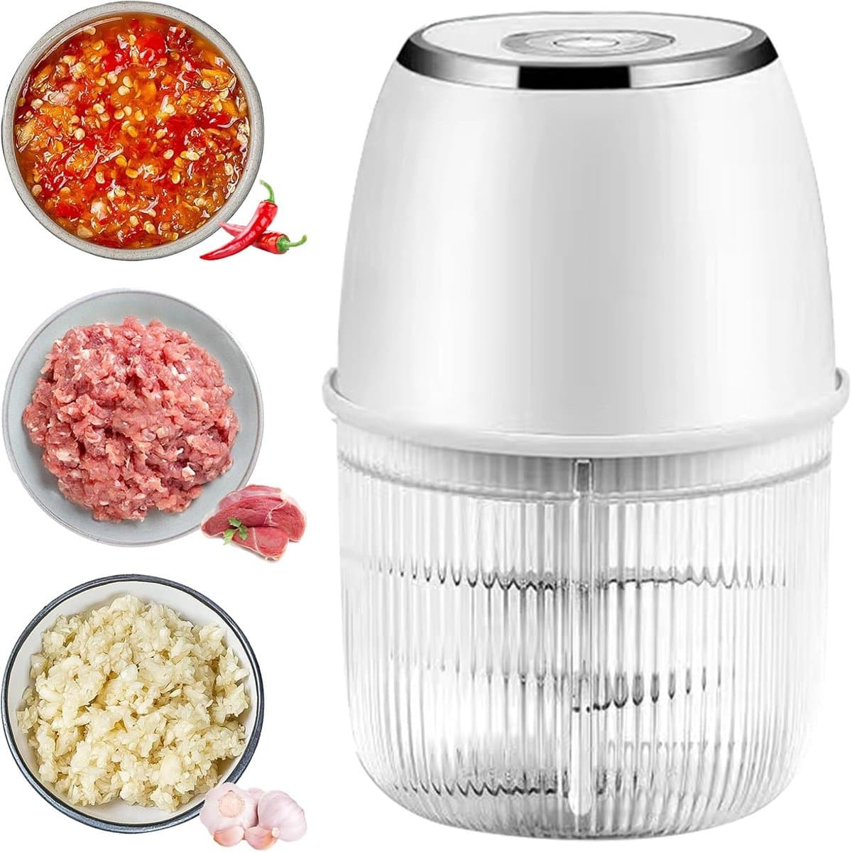 carmdering - Elektrische Groentehakselaar - Ui Hakker - Draagbare Food Processor - Snelle Motor - USB-C Oplaadbaar - RVS en BPA-vrij Materiaal - Compact Ontwerp - Moeiteloos Snijden Onderwegs - 1 Stuk — afbeelding 1