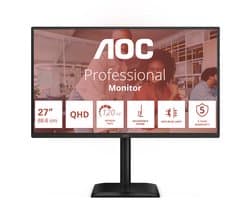 Aoc Monitor 27 Q27E4U Ips Qhd 120Hz Hdmi Dp Hub Voor Telewerken Met