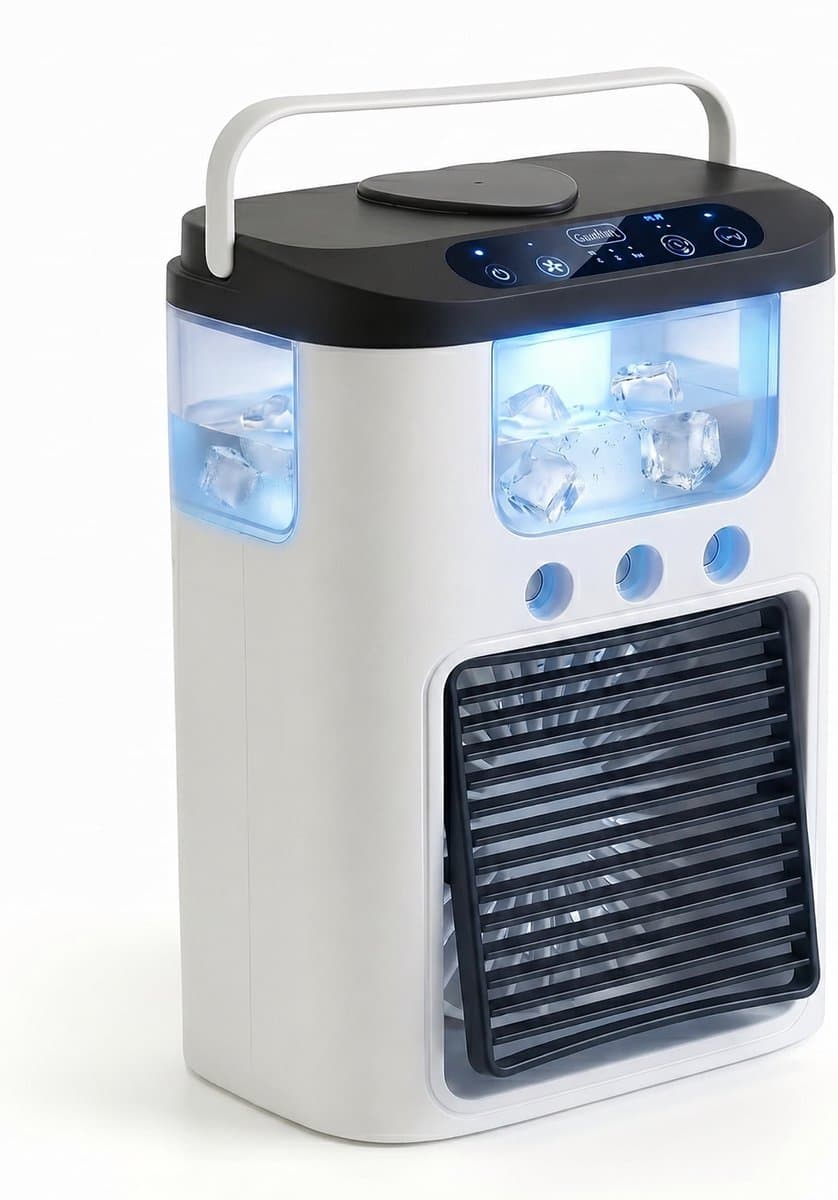 Ventilator - Draagbare luchtkoeler en ventilator - mini airco met 3 snelheden & 3 sproeistanden, 600 ml watertank, RGB-verlichting, oplaadbare mini-tafelventilator(zwart) — afbeelding 1