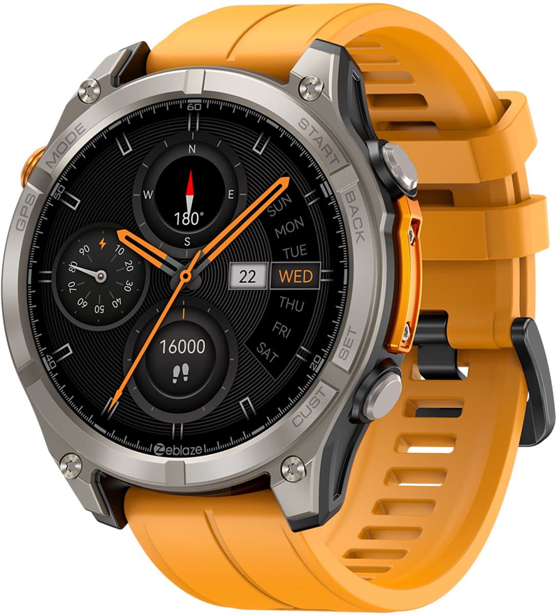 Zeblaze Stratos 4 Smartwatch - GPS Sporthorloge - Stappenteller - Slaapmonitor - Belfunctie - LED Zaklamp - 170+ Sportmodi- 5ATM - Hartslag/Slaapmeter/SpO2 - IOS & Android - Elektrisch Oranje — afbeelding 1
