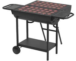 KitchenBrothers 2-in-1 Houtskool BBQ XL - Verstelbare luchtroosters - PFAS Vrij - Dubbele BBQ - Zijtafels - Grillrooster BBQ - Zwart