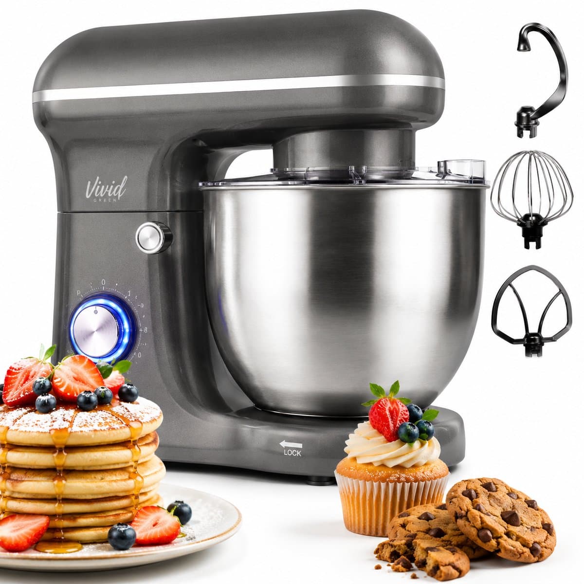 Vivid Green 1500W Keukenrobot - 5L Mengkom - 10 Snelheden - Keukenmixer - Keukenmachine - Grijs — afbeelding 1