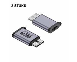 USB-C naar Micro USB-B Adapter – 2 Stuks – Micro B 3.0 / 10Gbps – Verloopstekker voor Externe HDD & SSD Harde Schijf – Geschikt voor WD My Passport & Seagate – Space Grey