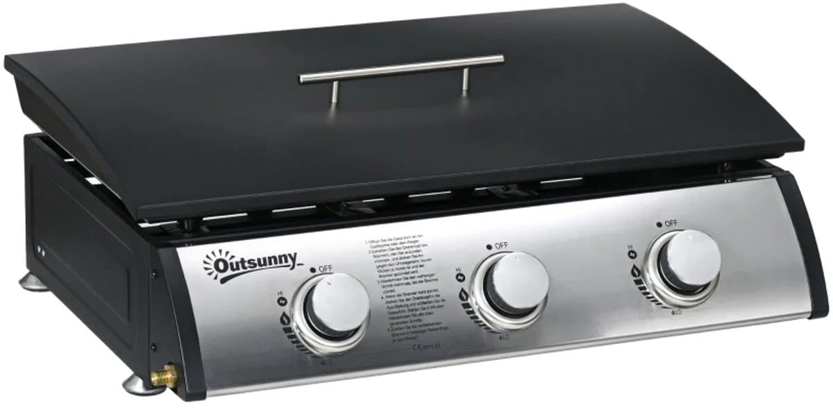 Gasbarbecue - Tafelmodel Gasbarbecue en Gasgrill - 3 Branders - 7,5 kW - met Deksel, Vetopvangbak, Antiaanbakplaat - 63 x 47 x 25 cm - Zwart + Zilver — afbeelding 1