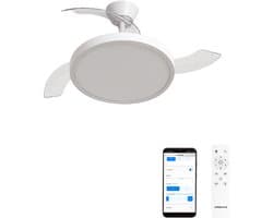 CREATE - Plafondventilator 40W stil met intrekbare bladen met licht - Ø108cm - Wit - WIFI + Afstandsbediening - WIND CLEAR STUDIO
