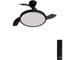 CREATE - Plafondventilator 40W stil met intrekbare bladen met licht - Ø91cm - Zwart - Afstandsbediening - WIND CLEAR STUDIO