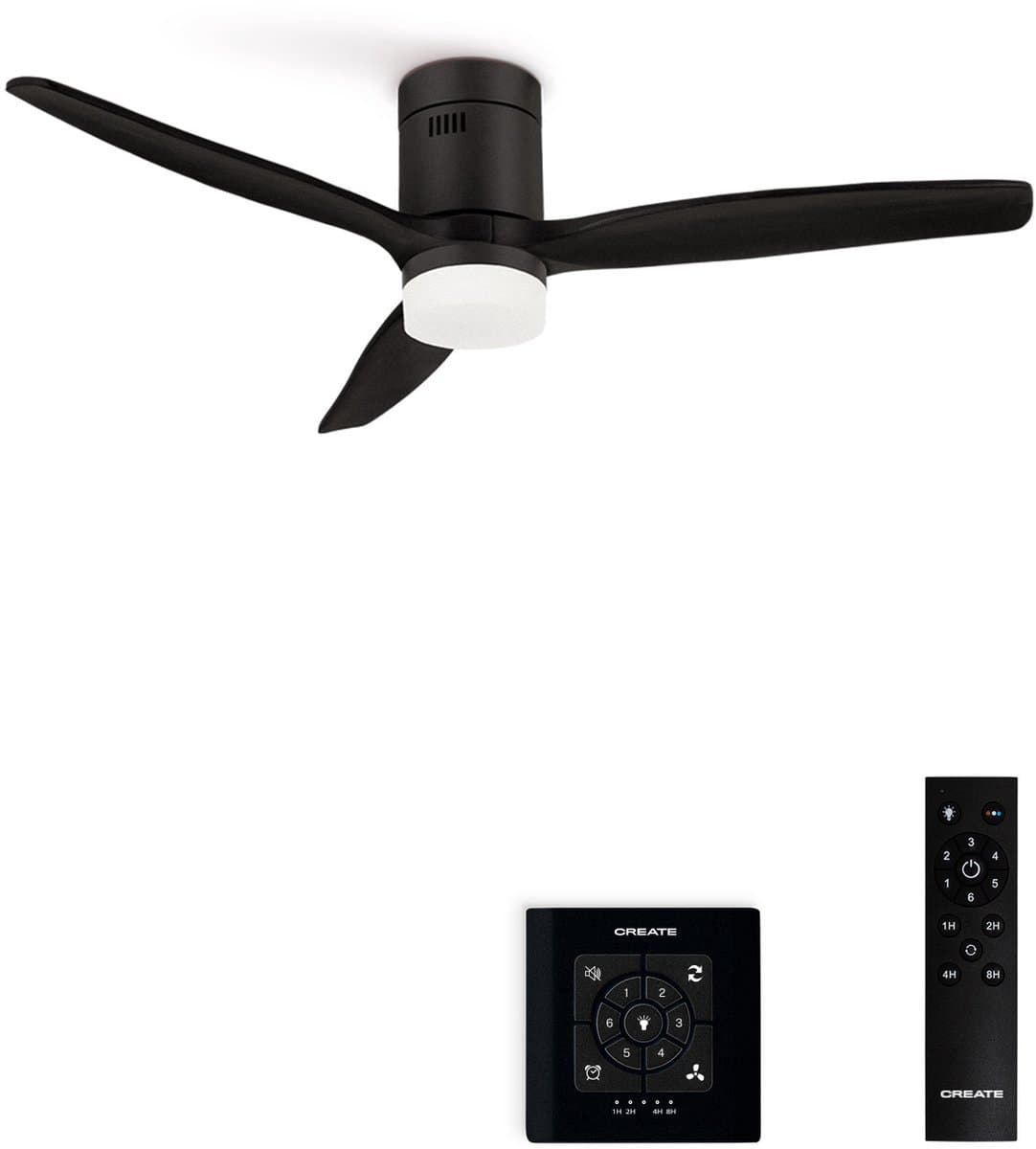 CREATE - Stille 40W plafondventilator met technische ABS bladen (Ø112cm) (ruimtes ≤10m²) - Zwart - Met licht - Controller voor wandmontage+Afstandsbediening - WIND CALM — afbeelding 1