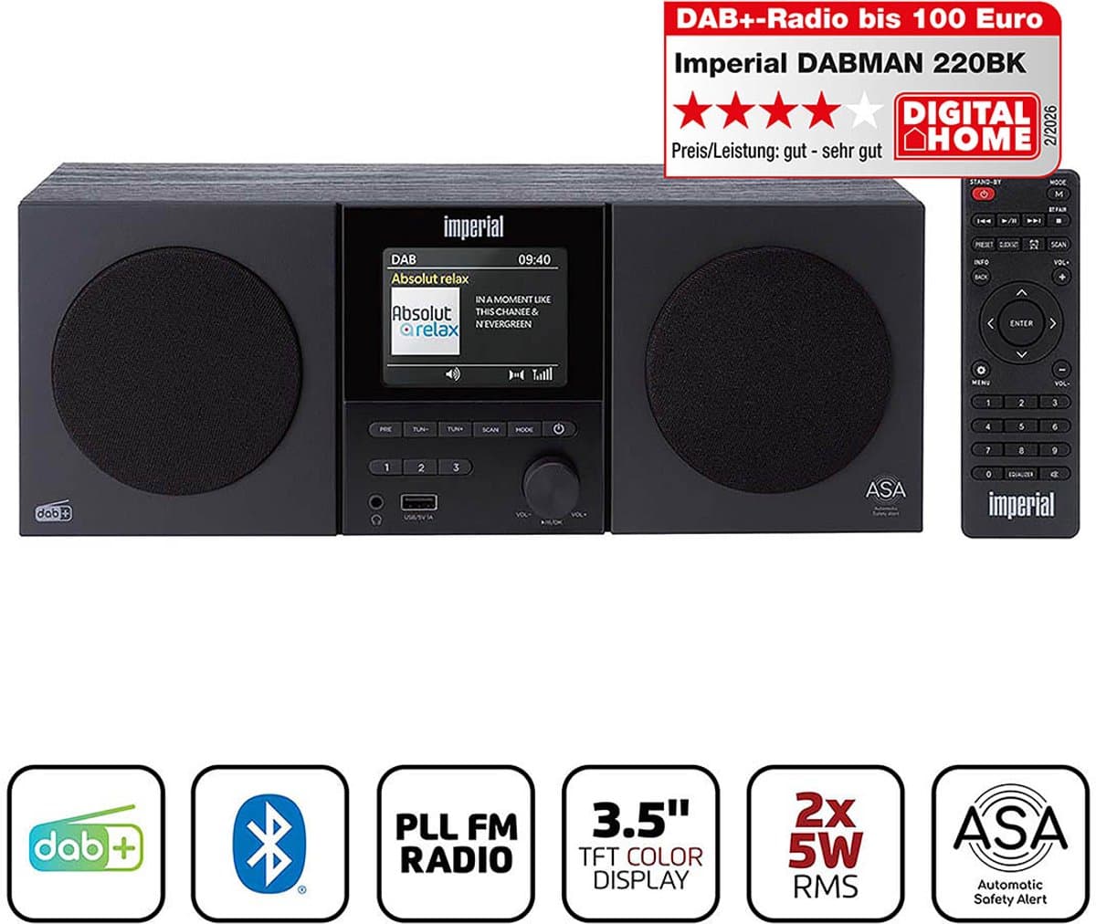 Imperial DABMAN-220BK - DAB+ / FM Radio - Bluetooth - Stereo - USB - Zwart — afbeelding 1