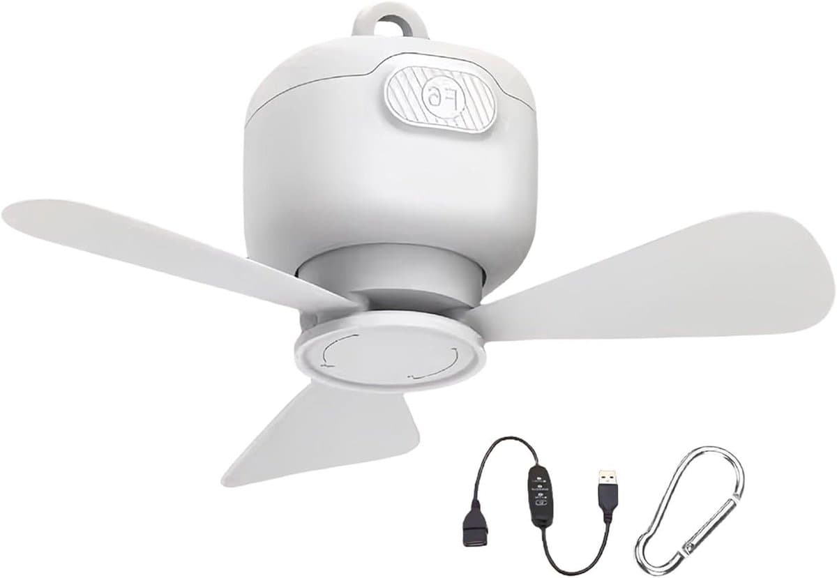 Draadloze Hangende Ventilator - Plafond Ventilator - Buitenkoeling Binnen - Met LED Verlichting - 8000 mAh Batterij - Wit — afbeelding 1