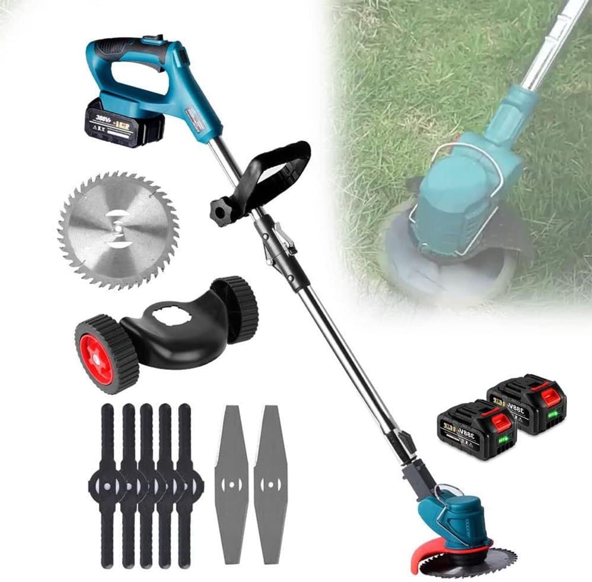 Elektrische grasmaaier - Draadloze trimmer - Gazon onderhoud - Opvouwbaar ontwerp - 23 cm snijbreedte - Zwart — afbeelding 1
