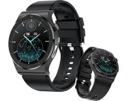 mymonX Smartwatch Heren & Dames - Geschikt voor alle Smartphones - Stappenteller - Gezondheidsrapport - ECG - Bloeddrukmeter - Hartslagmeter - Slaap - Temperatuur - Zwart - 43mm