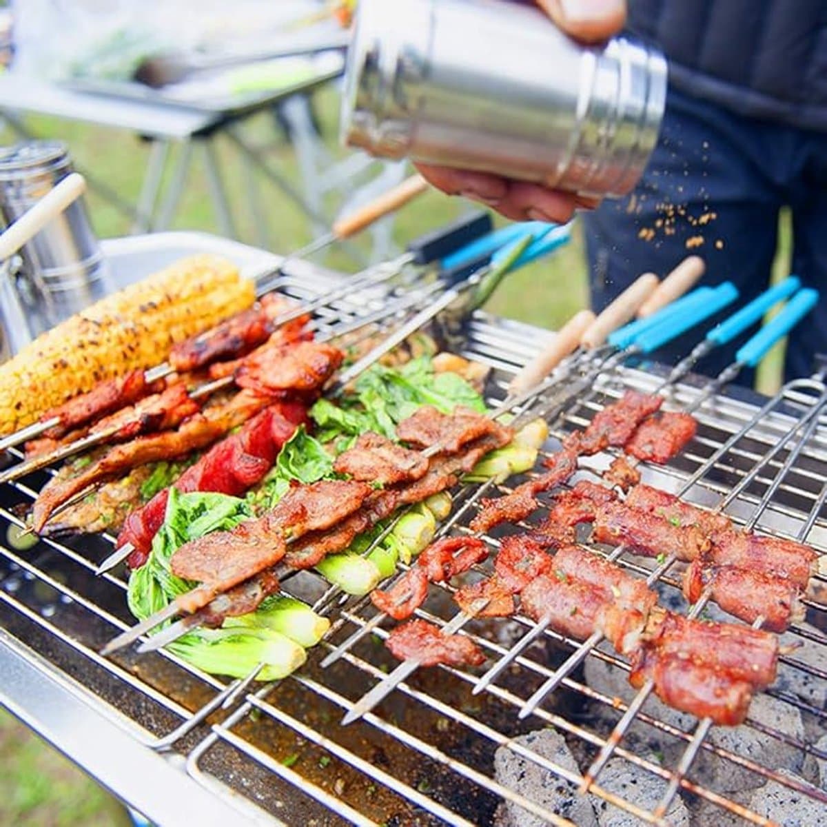 Opvouwbare Houtskool BBQ met Deksel - Draagbare RVS Barbecue voor Buiten — afbeelding 1