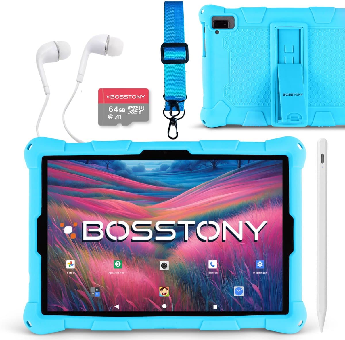 Bosstony Snelle Kindertablet 10 inch - Ouderlijk Toezicht - 6000mAh Batterij - Compleet Pakket - Android 13 - Full HD - Kindertablet vanaf 3 jaar - 6 GB Ram - 2.0GHz processor - 192GB Geheugen - Tablet Kinderen - Kids Tablet — afbeelding 1