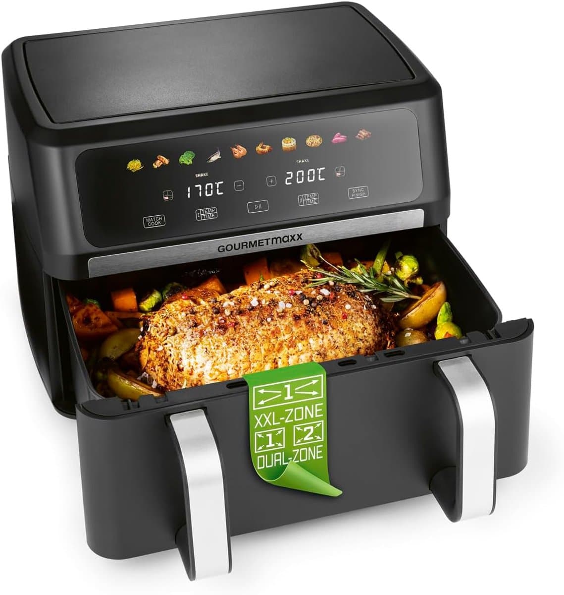 Heteluchtfriteuse - Dubbele Kamer - Gezond Koken - Vario Kamer Technologie - 10 Liter Capaciteit - Zwart — afbeelding 1