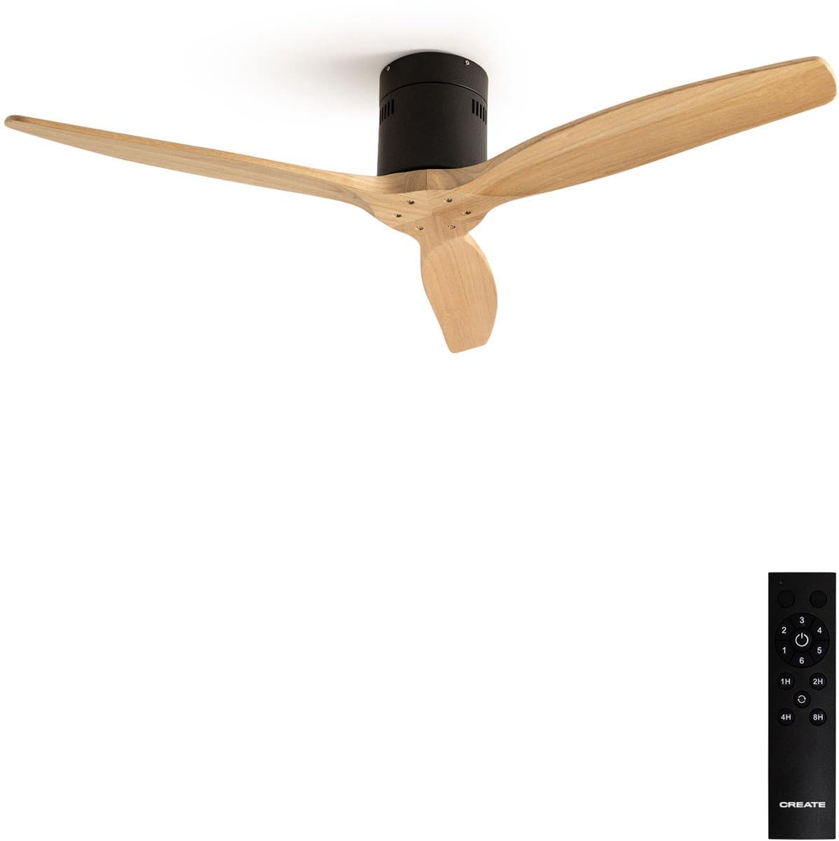 CREATE - Plafondventilator 40W silent 100% hout - S - Geen licht - Afstandsbediening - WIND CALM NATURAL WOOD — afbeelding 1