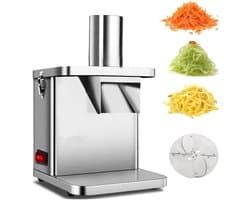 Elektrische Groentesnijder - Fruitsnijder Raspmachine - Commercieel Gebruik - Hoge Capaciteit 150kg/u - 6 Snijmessen - Zilver