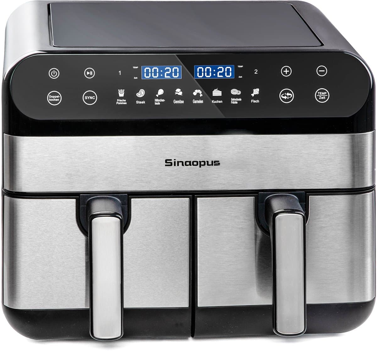 Digitale Airfryer XXL 11L Sinaopus 920 – Heteluchtfriteuse met Dubbele Mand en DualMand Onafhankelijke Snelle Opwarming – Voor Gezinnen – 8 Programma’s – LED Touchscreen – Kijkvenster – Makkelijk te Reinigen – Capaciteit voor 7 Personen — afbeelding 1