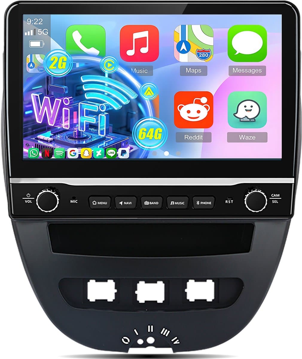 Hexinex - Autoradio - Geschikt Voor Peugeot 107 Toyota Aygo Citroen C1 2004-2014 - 2+64GB CARPLAY WIFI USB — afbeelding 1