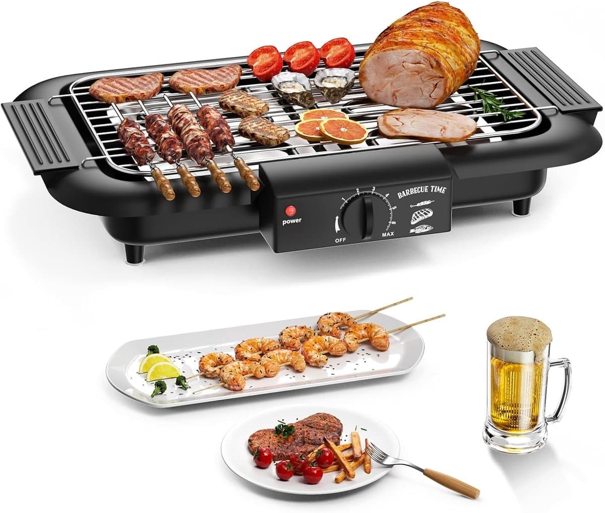 KZQ Elektrische Bbq Grill Rookvrij Met Anti Aanbaklaag Voor Binnen En Buiten - 2000w Dubbelbuis Hoog Vermogen Draagbare Afneembare Standaard Grill Voor Bbq Party - Zwart — afbeelding 1