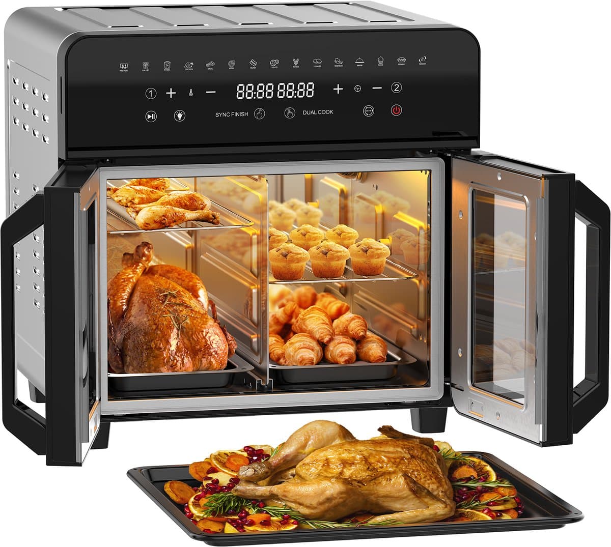 Twee Zones Airfryer - 23L grote capaciteit Heteluchtfriteuse - met afneembaar tussenstuk en dubbele franse deuren - 2200W krachtige dubbele kookzone - 15 voorgeinstelde kookprogramma’s - 12 handige accessoires — afbeelding 1