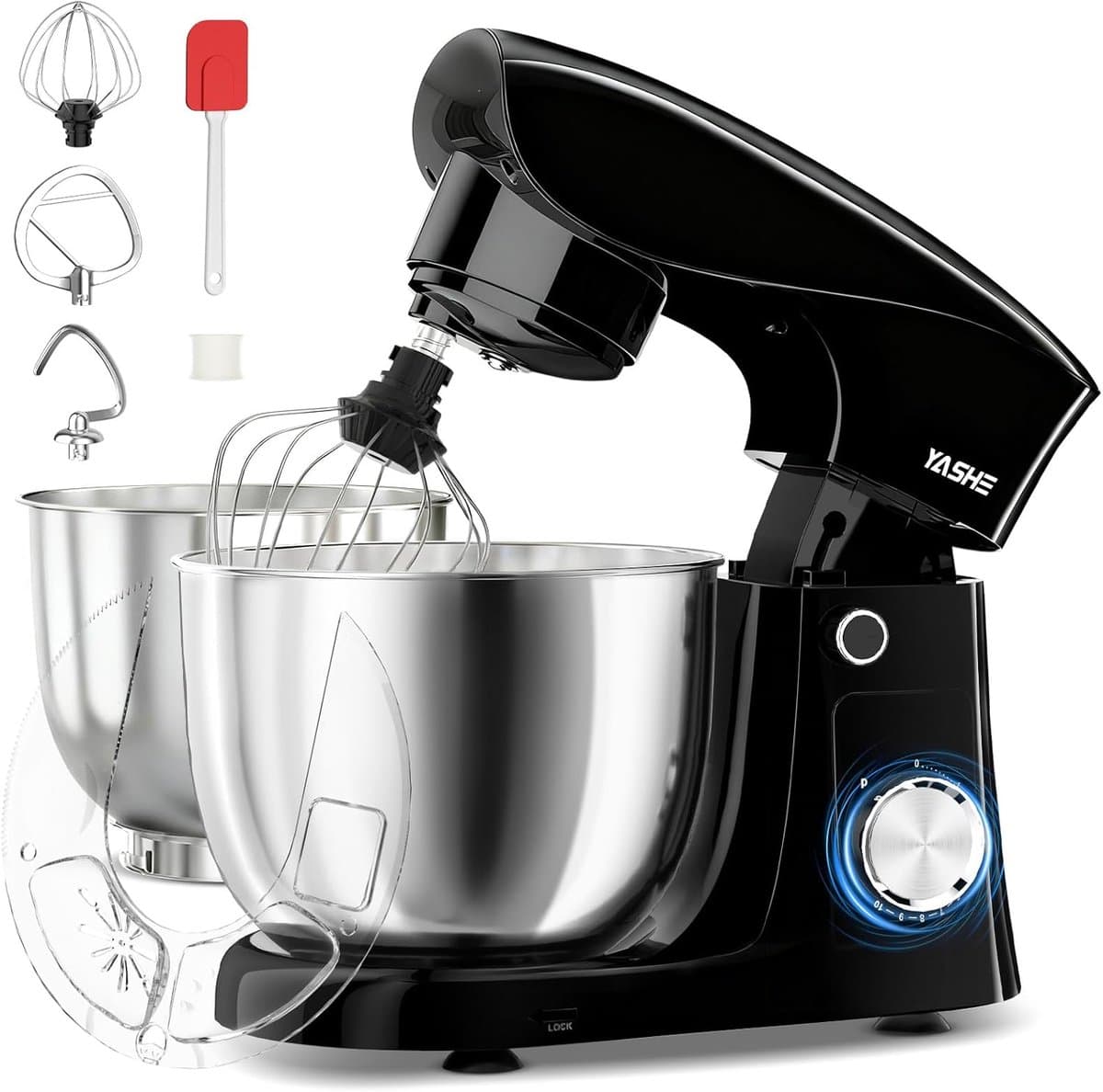 YASHE keukenmachine 1500W - 2 RVS mengkommen 4,5L en 5L - 10 snelheden + pulse - deeghaak, garde en klopper — afbeelding 1