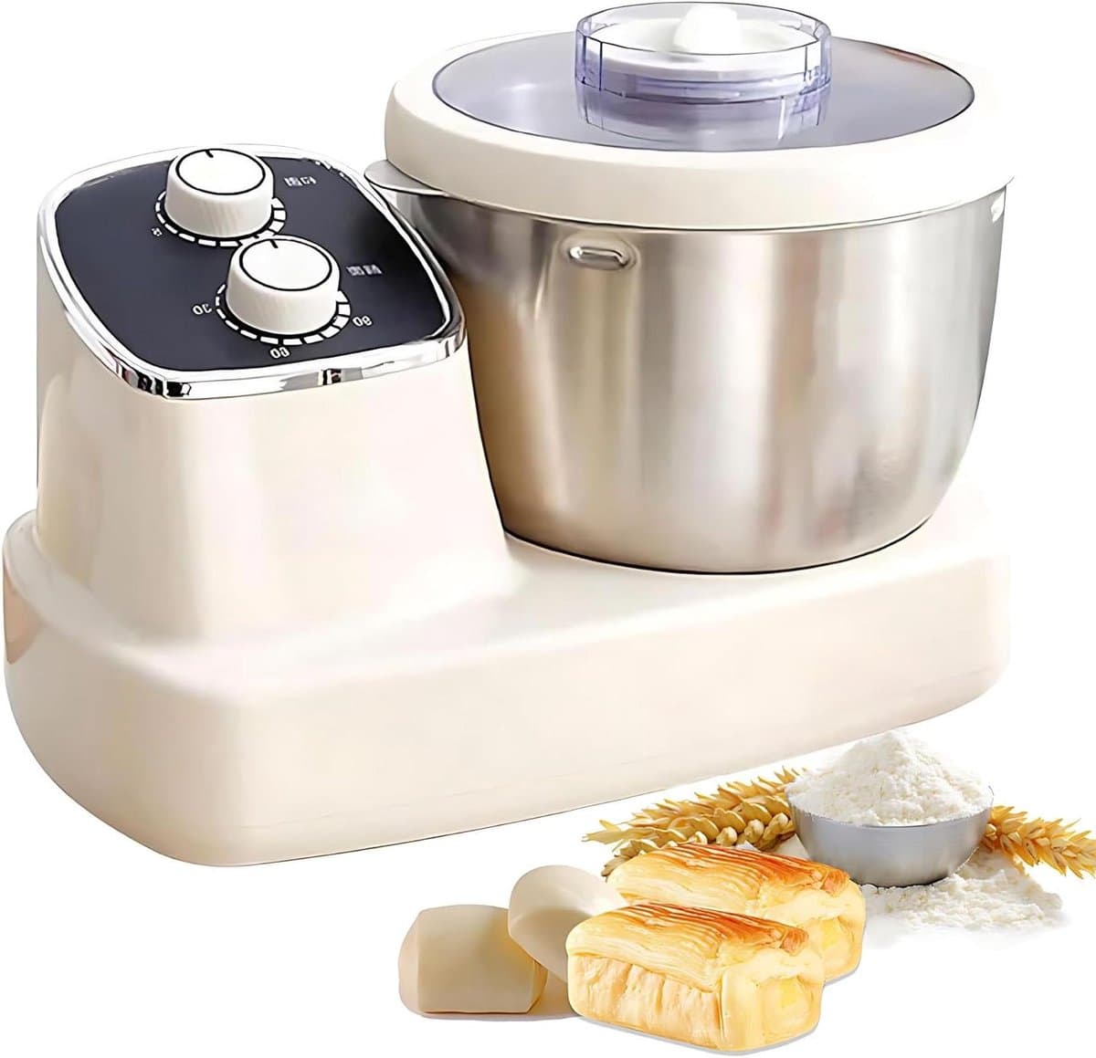 Deegkneedmachine - Keukenmixer - Bakken Thuis - Krachtige 500W Motor - 7L Kom - Romig Wit — afbeelding 1