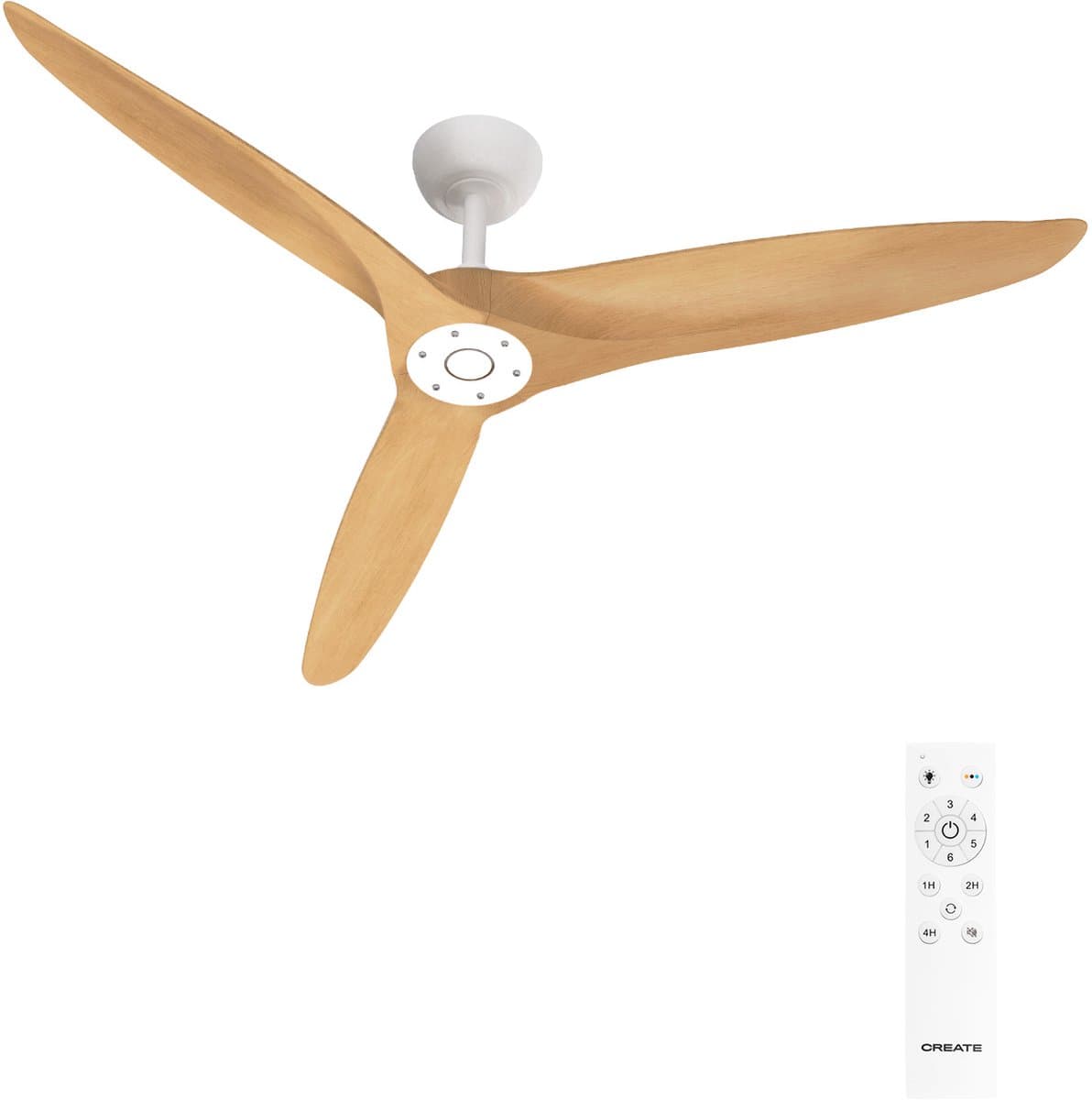 CREATE - Stille plafondventilator 100% hout 40W (Ø132cm) - Geen licht - Afstandsbediening - 6 snelheden - Programmeerbaar - WIND CENTURY — afbeelding 1