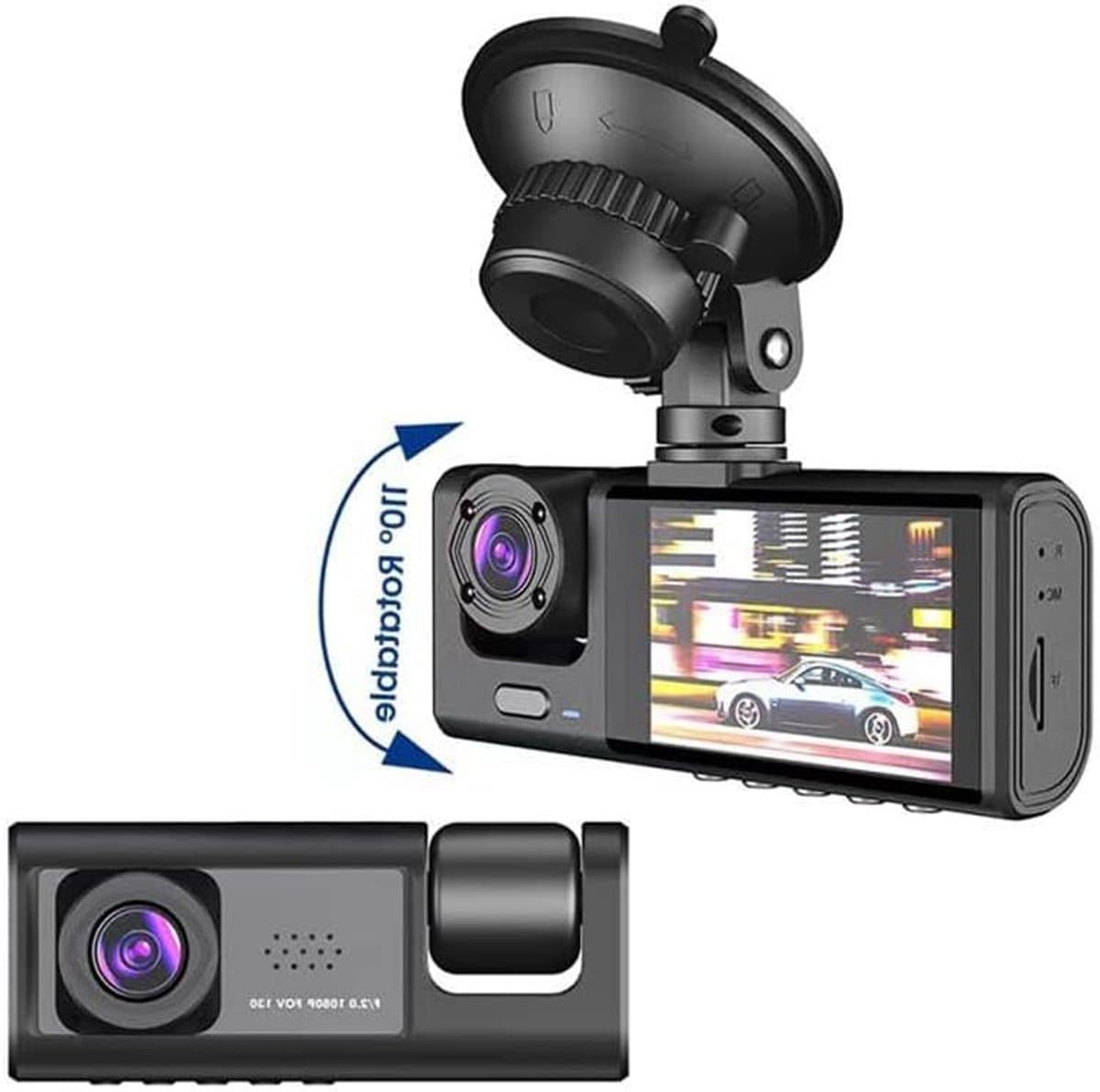 Dash Cam Auto - DVR Zwarte Doos - Verkeersveiligheid Bewaken - 3 Kanalen Opname - 2 inch Scherm - Zwart — afbeelding 1