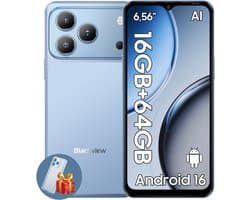 Blackview WAVE 7C Smartphone - 4G AI - DUAL SIM - 16GB RAM - 64GB ROM - Android 16 Telefoon - 6,56 inch - 5000mAh - GPS - Blauw
